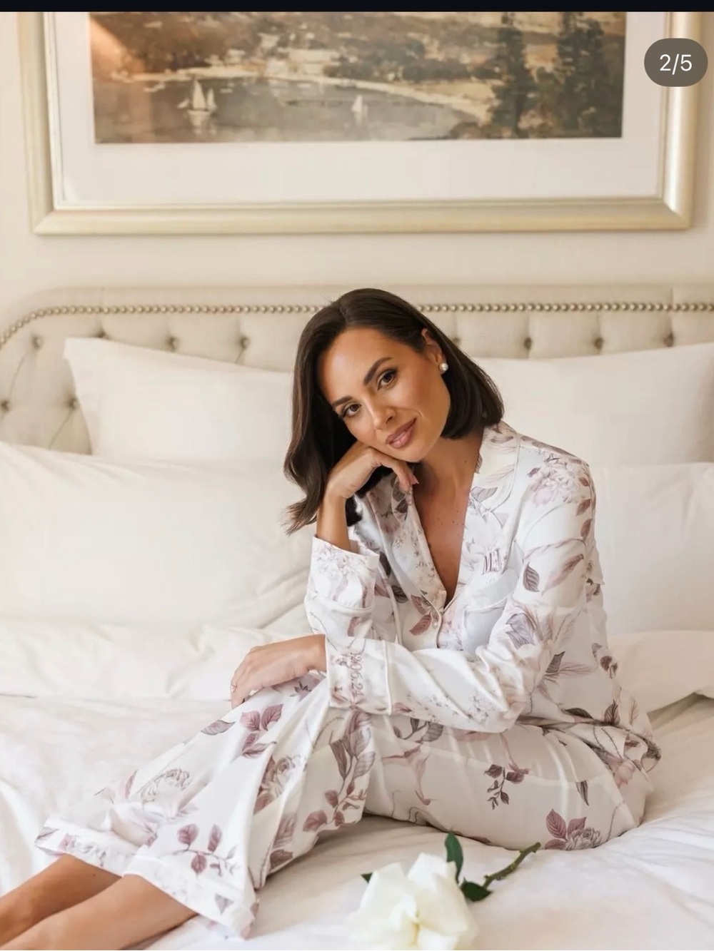 Le Rose x MJ Floral Button-Front Pajama Ivory